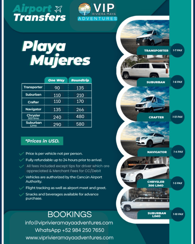Cancun 2026 SUV and transporter Transportation prices