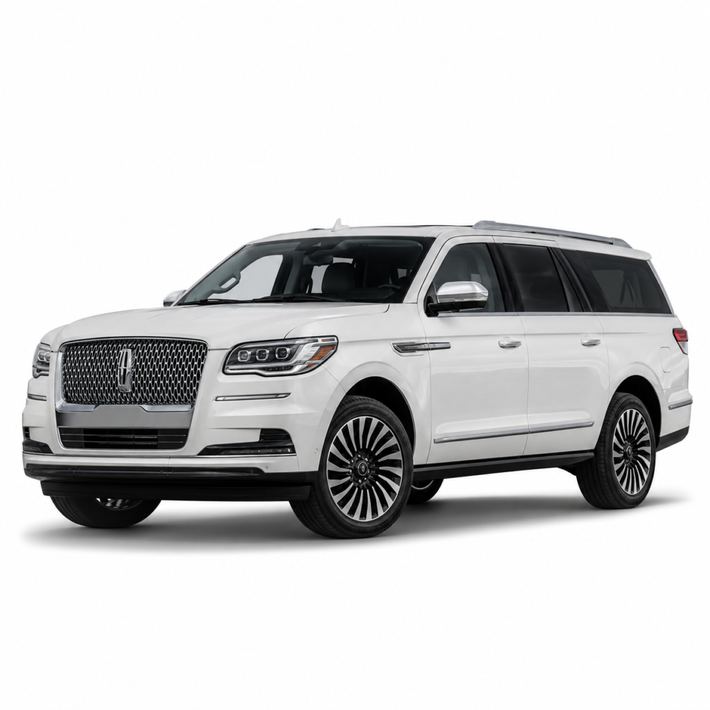 White 2024 Lincoln Navigator luxury SUV for private guest transportation in Riviera Maya