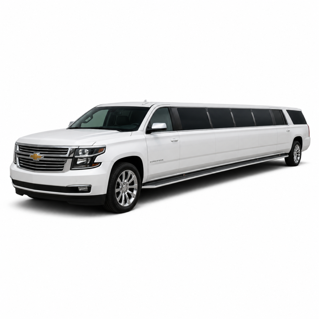 White Suburban limo for private guest transportation in Riviera Maya